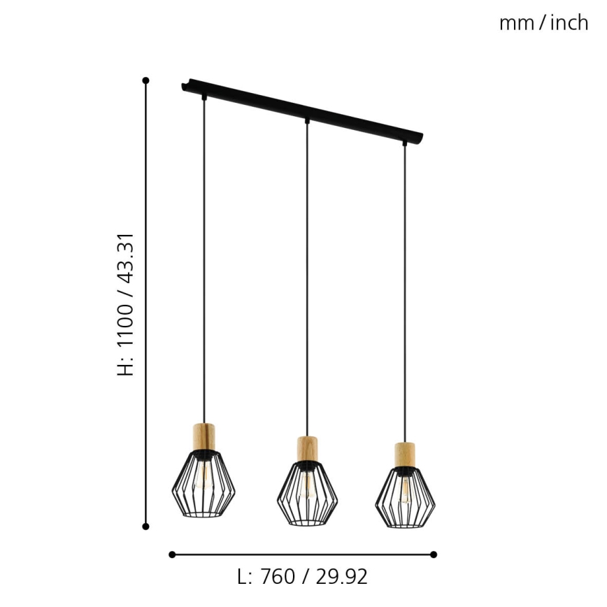 Eglo - Csillár zsinóron 3xE27/60W/230V - FSC igazolt