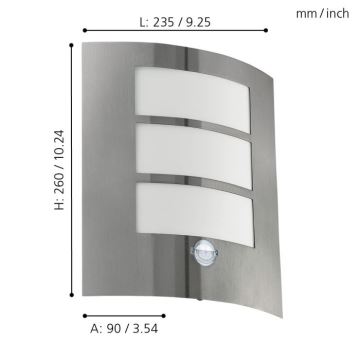 Eglo - Szenzoros kültéri fali lámpa 1xE27/15W/230V IP44