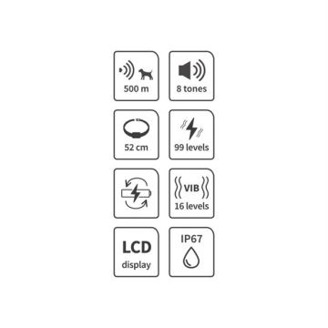 Elektromos kutyakiképző nyakörv 52cm 600m 3,7V IP67