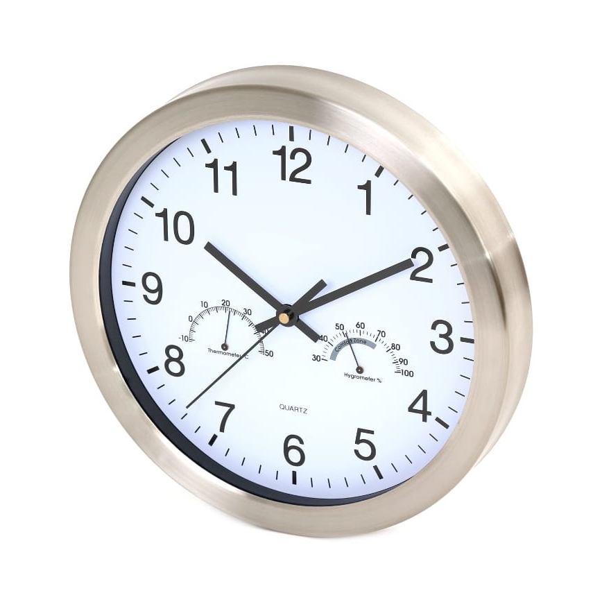 Fali óra hőmérővel és páratartalom mérővel 1xAA fehér