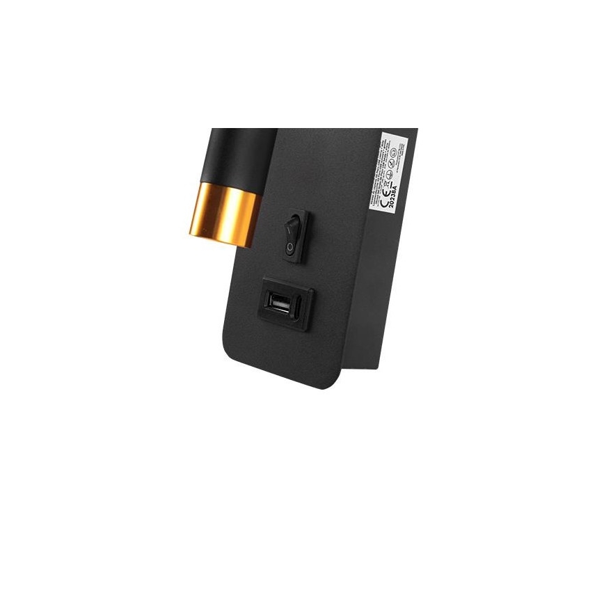 Fali spotlámpa USB töltővel 1xG9/35W/230V fekete/arany