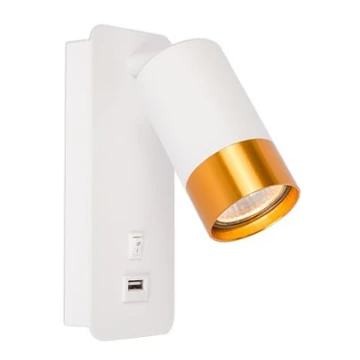 Fali spotlámpa USB töltővel 1xGU10/35W/230V fehér/arany