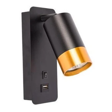 Fali spotlámpa USB töltővel 1xGU10/35W/230V fekete/arany
