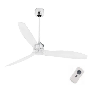 FARO 33394 - Mennyezeti ventilátor JUST FAN fényezett króm/átlátszó + távirányítás