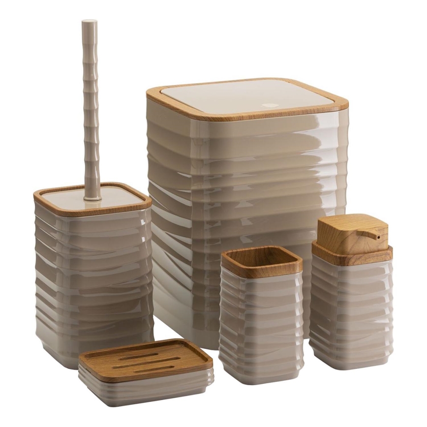 Fürdőszobai készlet WAVE 5 db bézs/barna