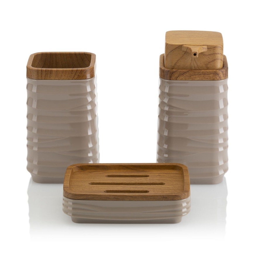 Fürdőszobai készlet WAVE 5 db bézs/barna