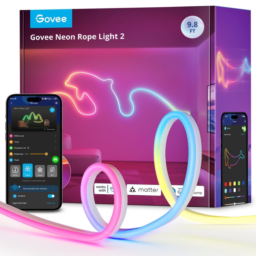 Govee - Neon 2 MATTER hajlítható LED szalag 3m RGBIC Wi-Fi IP67