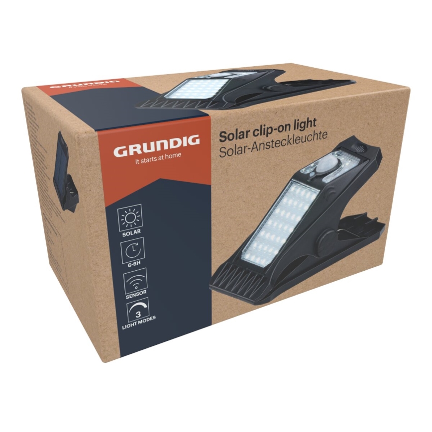 Grundig - LED Napelemes lámpa érzékelővel CLIP-ON LED/9W/3,7V IP44