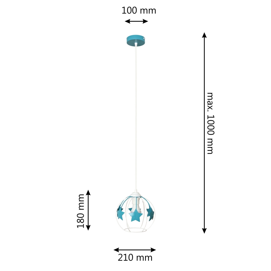 Gyerek csillár zsinóron STARS 1xE27/15W/230V türkiz/fehér