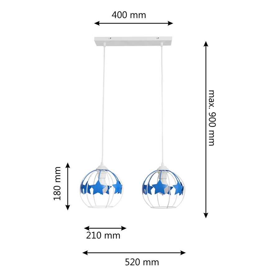 Gyerek csillár zsinóron STARS 2xE27/15W/230V kék/fehér