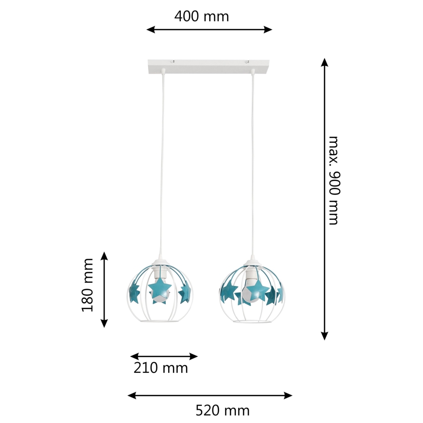 Gyerek csillár zsinóron STARS 2xE27/15W/230V türkiz/fehér