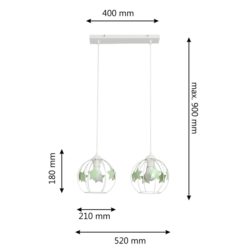 Gyerek csillár zsinóron STARS 2xE27/15W/230V zöld/fehér