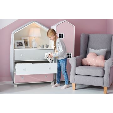 Gyermek szekrény MIRUM 126x80 cm fehér/szürke/rózsaszín