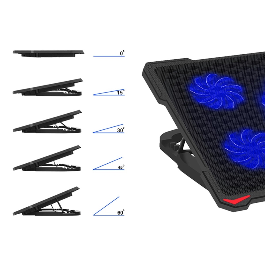 Hűtőpad laptophoz 5x ventilátor 2xUSB fekete