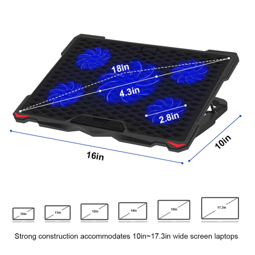 Hűtőpad laptophoz 5x ventilátor 2xUSB fekete