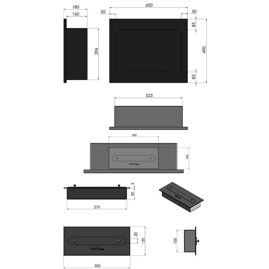 InFire - Beépített BIO kandalló 49x60 cm 3kW fekete