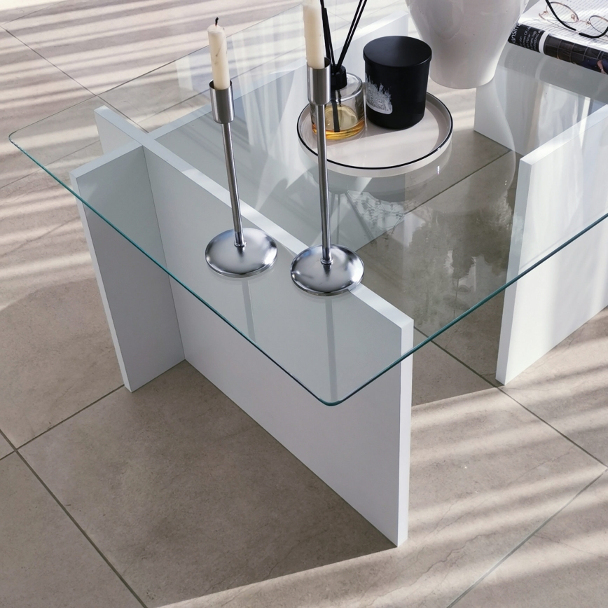 Kávésasztal ESCAPE 40x105 cm fehér/átlátszó