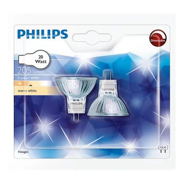 KÉSZLET 2x Ipari izzó Philips HALOGEN GU4/20W/12V 3000K