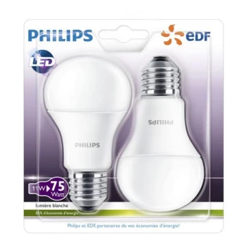 KÉSZLET 2x LED Izzó Philips A60 E27/11W/230V 2700K