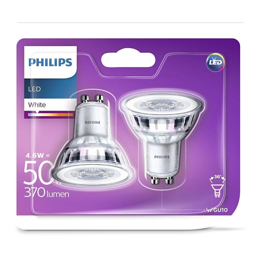 KÉSZLET 2x LED Izzó Philips GU10/4,6W/230V 3000K