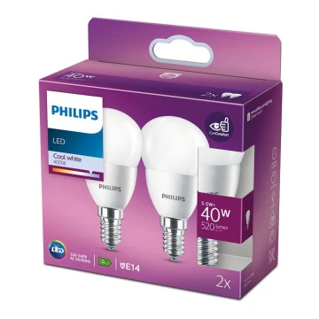 KÉSZLET 2x LED Izzó Philips P45 E14/5,5W/230V 4000K