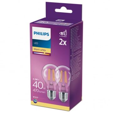 KÉSZLET 2x LED Izzó VINTAGE Philips A60 E27/4,3W/230V 2700K