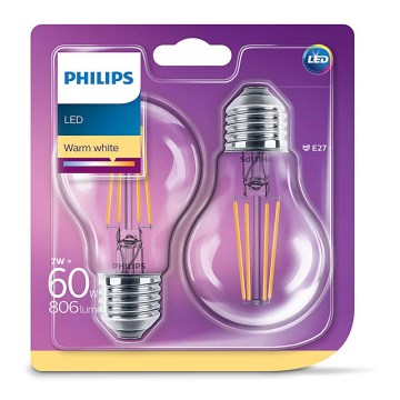 KÉSZLET 2x LED Izzó VINTAGE Philips E27/7W/230V 2700K