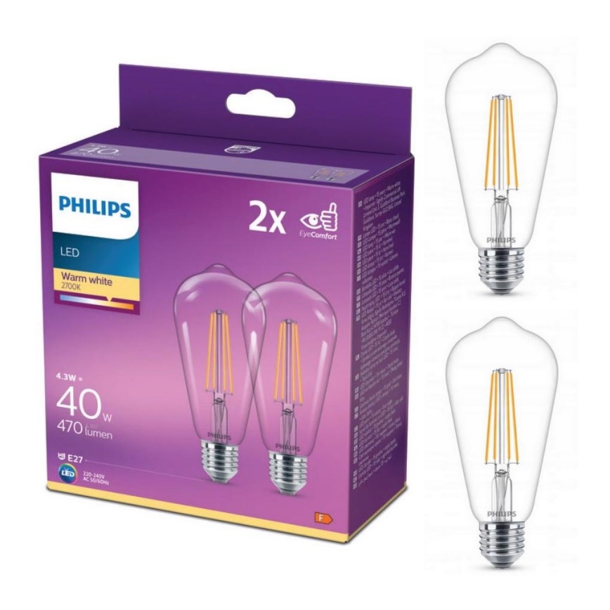 KÉSZLET 2x LED Izzó VINTAGE Philips ST64 E27/4,3W/230V 2700K