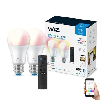 KÉSZLET 2x LED RGBW Dimmelhető izzó A60 E27/8,5W/230V 2200-6500K Wi-Fi + távirányítás - WiZ