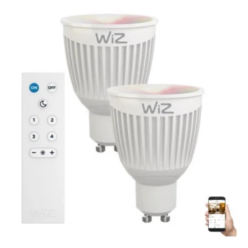 KÉSZLET 2x LED RGBW Dimmelhető izzó GU10/6,5W/230V 2200-6500K Wi-Fi + távirányító - WiZ