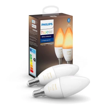 KÉSZLET 2x LED Szabályozható izzó Philips Hue WHITE AMBIANCE B39 E14/4W/230V 2200K - 6500K