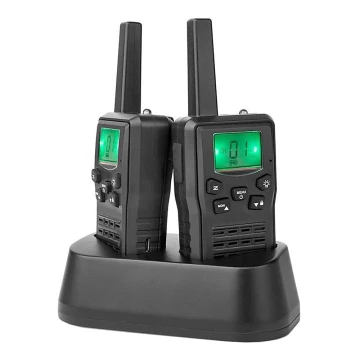 KÉSZLET 2x Újratölthető walkie-talkie LED lámpával 1300 mAh hatótávolság 10 km