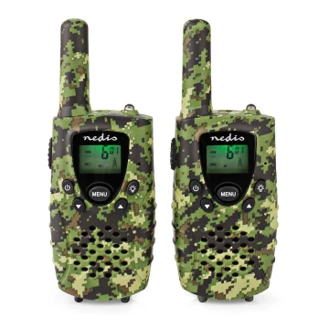 KÉSZLET 2x Walkie-talkie LED fénnyel 3xAAA hatótáv 8 km terepszínű