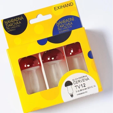 KÉSZLET 3 x tartalék izzó MUSHROOM E10/20V/0,1A piros, Európában készült