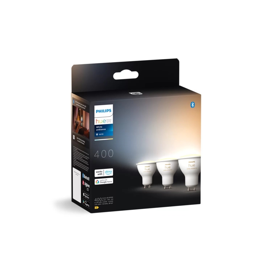 KÉSZLET 3x LED Dimmelhető izzó Philips Hue WHITE AMBIANCE GU10/4,2W/230V 2200-6500K