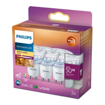 KÉSZLET 3x LED Dimmelhető izzó Philips Warm Glow GU10/3,8W/230V 2200-2700K CRI 90