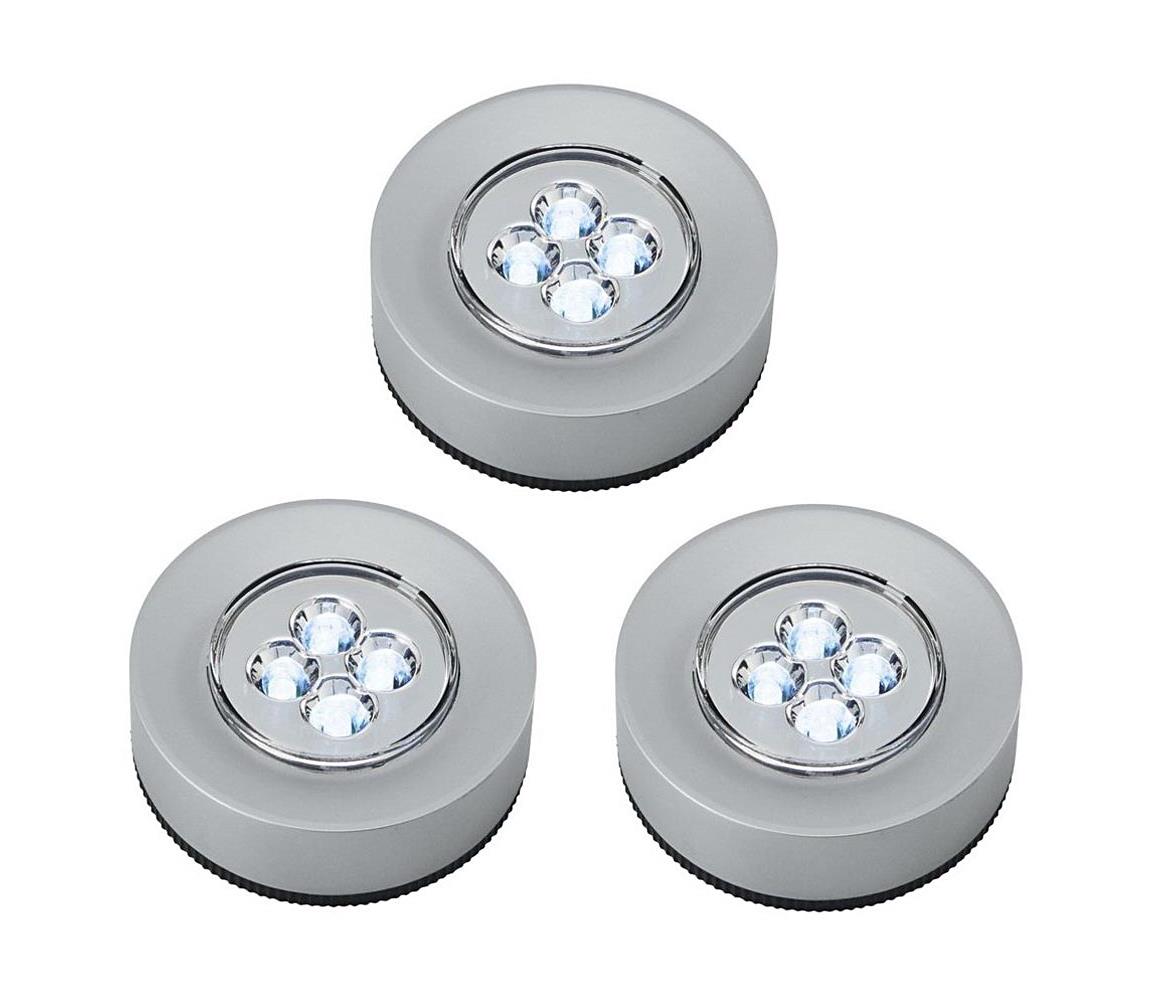 KÉSZLET 3x LED Érintős orientációs lámpa 1xLED/2W/4,5V ezüst