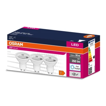 KÉSZLET 3x LED Izzó PAR16 GU10/4,5W/230V 6500K 120° - Osram