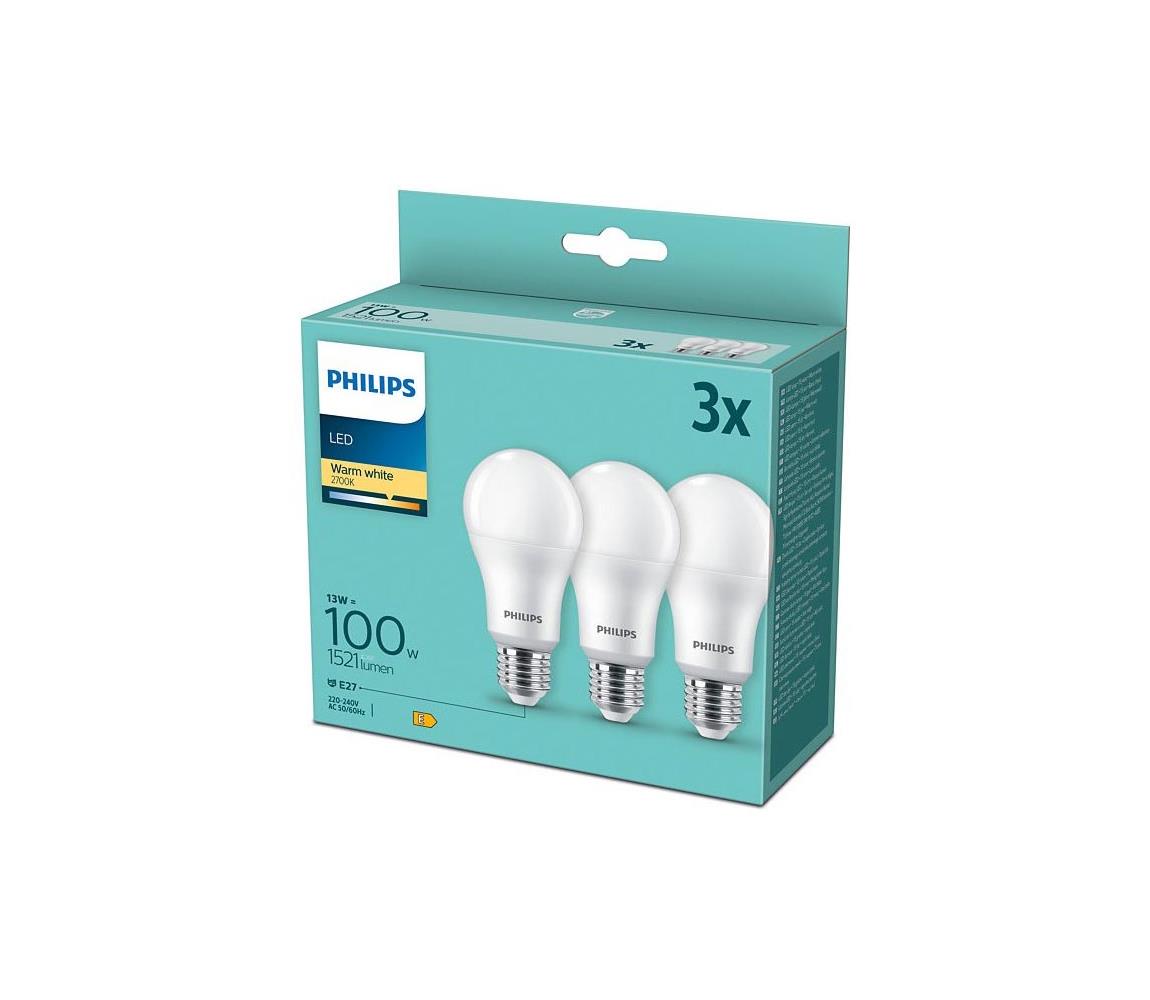 Philips KÉSZLET 3x LED Izzó Philips A67 E27/13W/230V 2700K