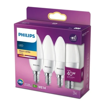 KÉSZLET 3x LED Izzó Philips B35 E14/5,5W/230V 2700K