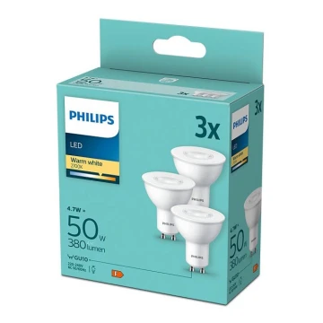 KÉSZLET 3x LED Izzó Philips GU10/4,7W/230V 2700K