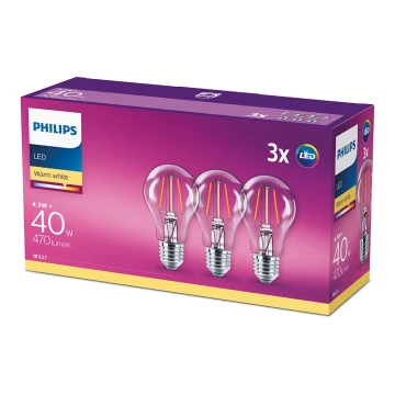 KÉSZLET 3x LED Izzó  VINTAGE Philips E27/4,3W/230V 2700K