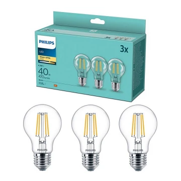 KÉSZLET 3x LED Izzó VINTAGE Philips E27/4,3W/230V 2700K