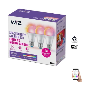 KÉSZLET 3x LED RGBW Dimmelhető izzó A60 E27/8,8W/230V 2200-6500K Wi-Fi - WiZ