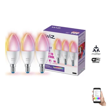 KÉSZLET 3x LED RGBW Dimmelhető izzó C37 E14/4,9W/230V 2200-6500K CRI 90 Wi-Fi - WiZ