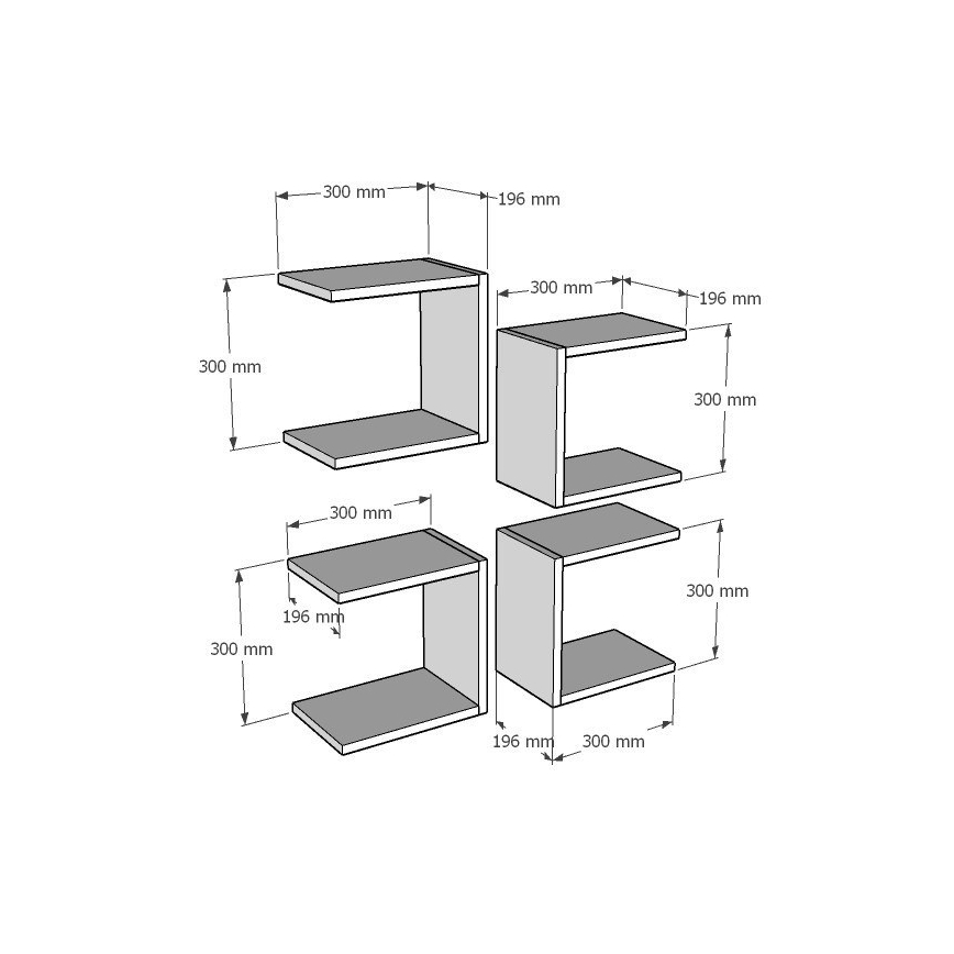 KÉSZLET 4x Fali polc BASE 30x30 cm fehér