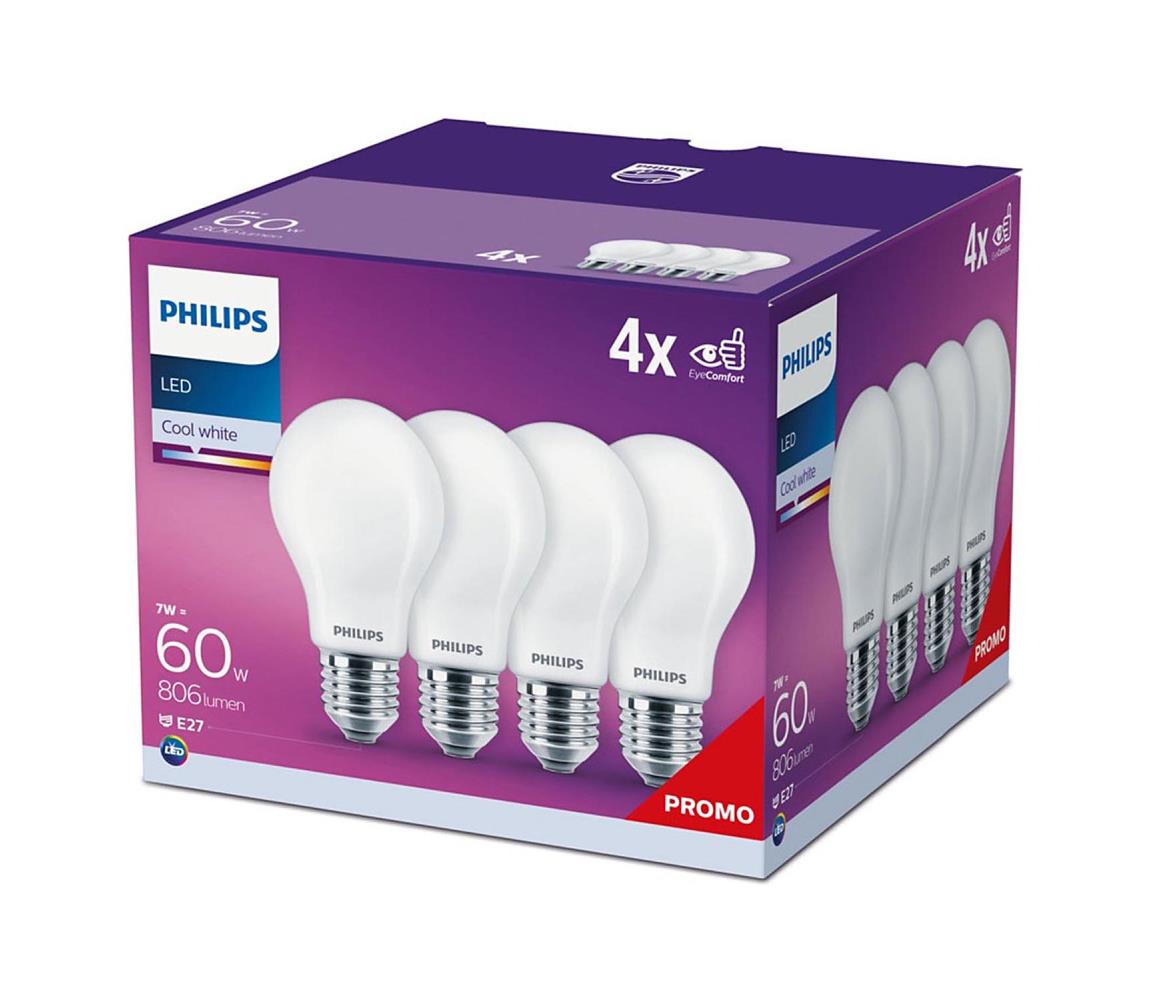 Philips KÉSZLET 4x LED Izzó Philips A60 E27/7W/230V 4000K