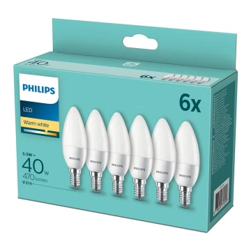 KÉSZLET 6x LED Izzó Philips E14/5,5W/230V 2700K