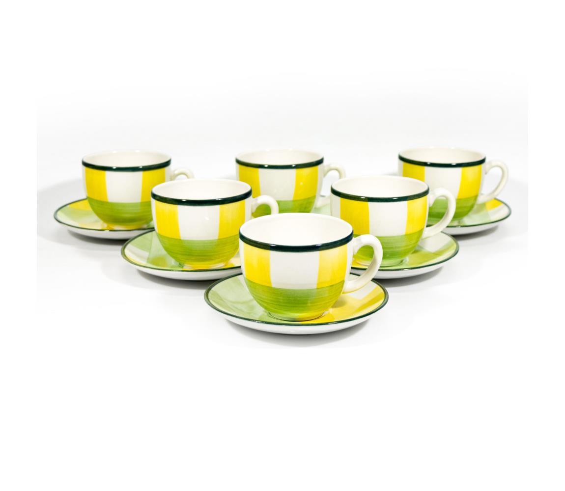 Készlet 6x Tereza kerámia csésze csészealjjal fehér zöld
