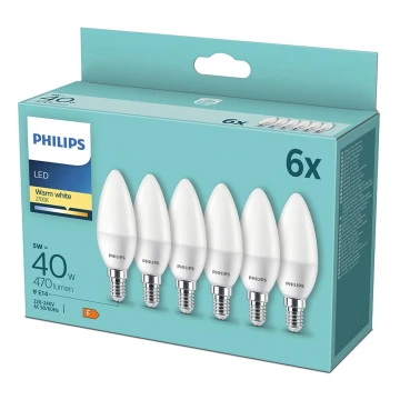 KÉSZLET 6xLED Izzó Philips B35 E14/5W/230V 2700K